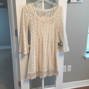 Cream lace fringe dress. Size m